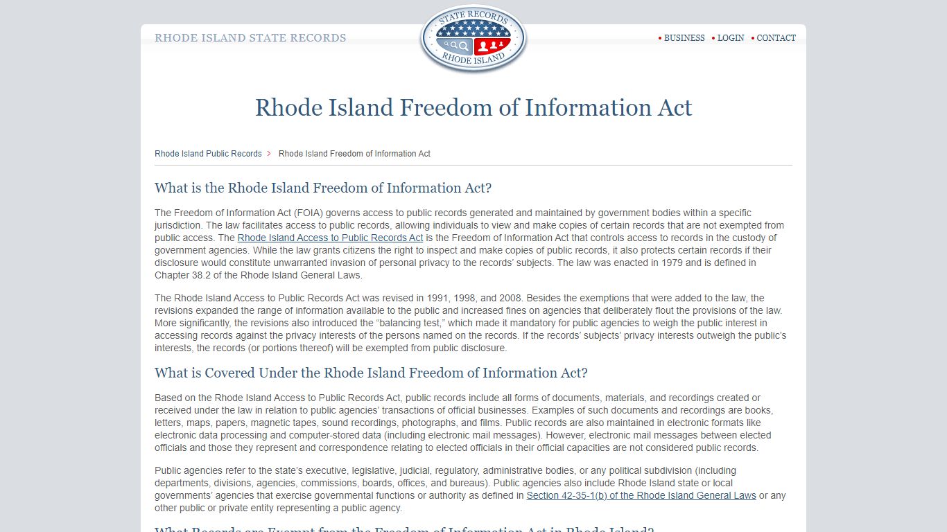 Rhode Island Freedom of Information Act | StateRecords.org